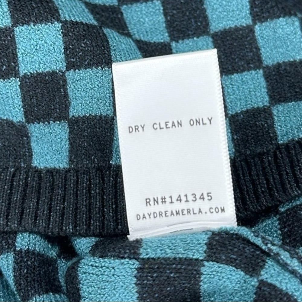 Daydreamer LA Teal Green Black Checkered Pullover Long Sleeve Sweater XL NWT - Picture 7 of 8